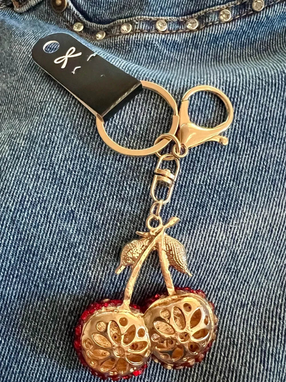 Charming Cherry Crystal Keychain - Red